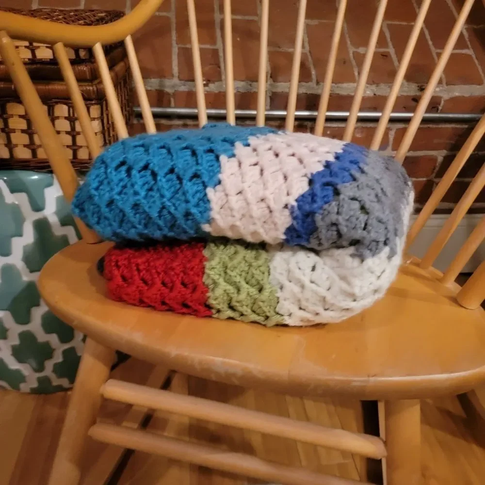 Vintage Granny Crochet Afghan Throw baby Blanket Handmade Multi Color striped